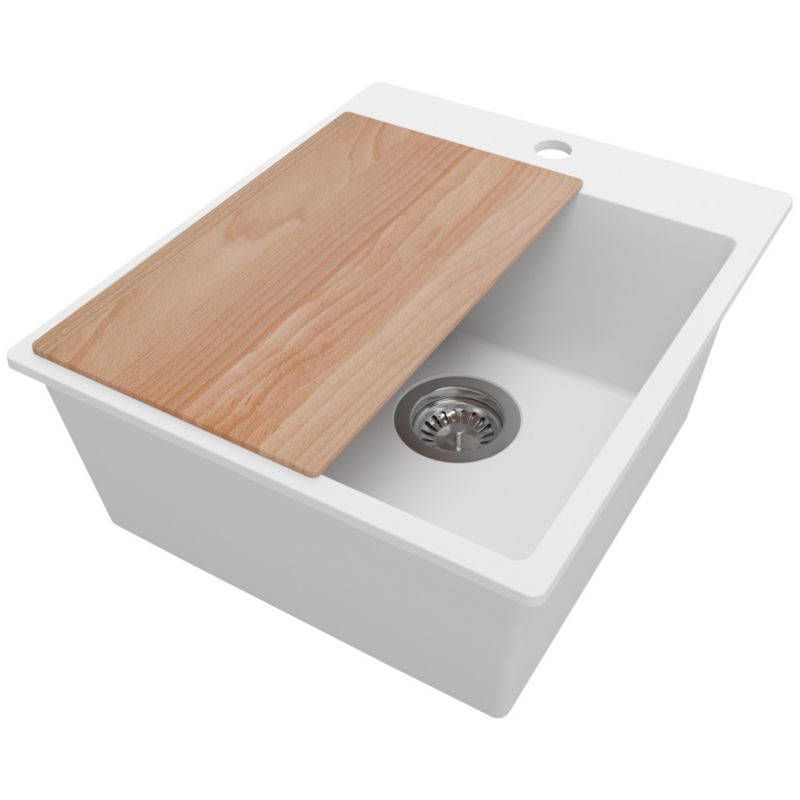 Zlewozmywak Ryga PRIMAGRAN Nablatowy 43x50cm do szafki od 45cm z Syfonem i Dodatkiem Biały 1 szt.