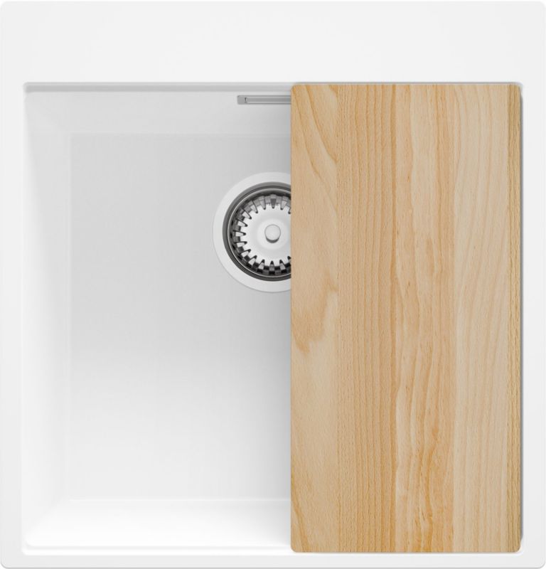 Zlewozmywak Oslo PRIMAGRAN Nablatowy 48x50cm do szafki od 50cm, Biały + Syfon + Deska, S294, 1 szt.