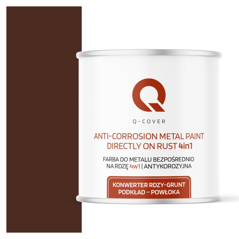 Farba do Metalu Prosto na Rdzę 4w1 Q-Cover Brązowy ciepły RAL8016 Mat 2.5L