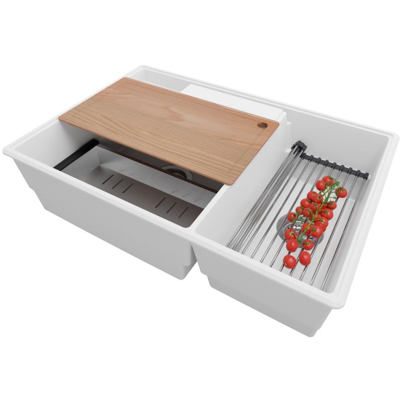 Zlewozmywak Paryż PRIMAGRAN Nablatowy 78x53cm do szafki od 80cm, Biały + Syfon + Akcesoria, S039, 1 szt.