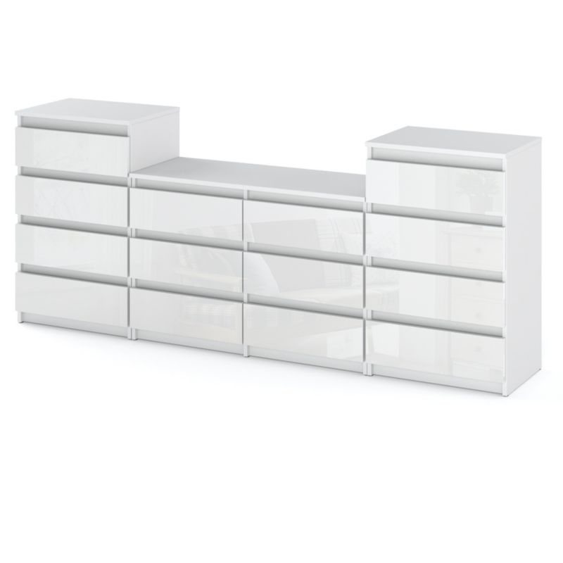 Komoda Hurtownia-Mebli Szuflady 14 Zestaw komód Hugo 464 220cm Biały Mat Biały Połysk 220x33.5x92.5 cm 1szt.