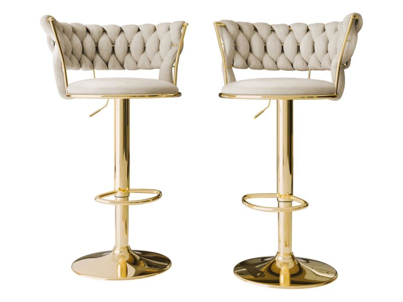 Komplet dwóch hokerów MIRJAN 24 Muz BS-1141 beżowy + złoty 2 szt.