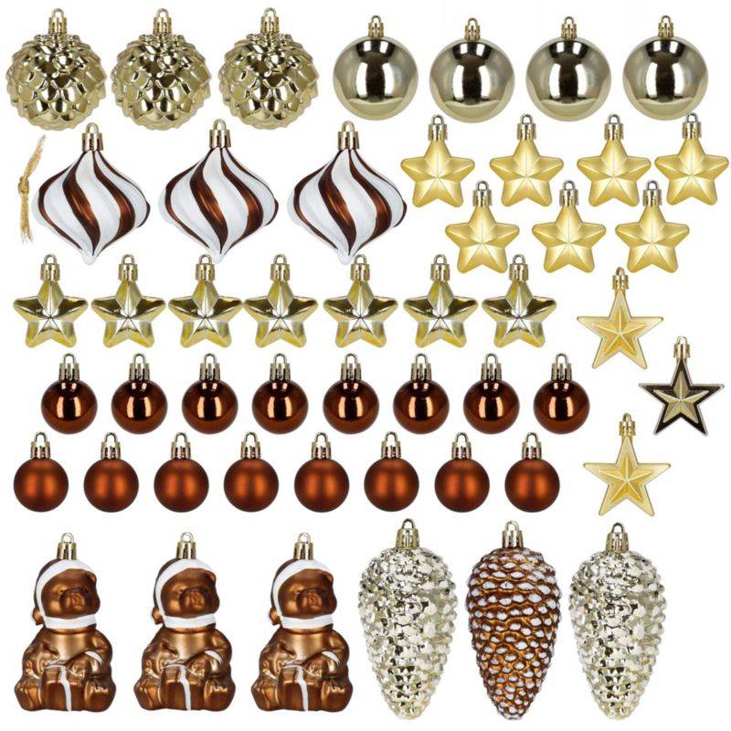 Bombki choinkowe 47 szt. Springos komplet dekoracje świąteczne zawieszki nietłukące, brązowy, złoty, biały 1 kpl.