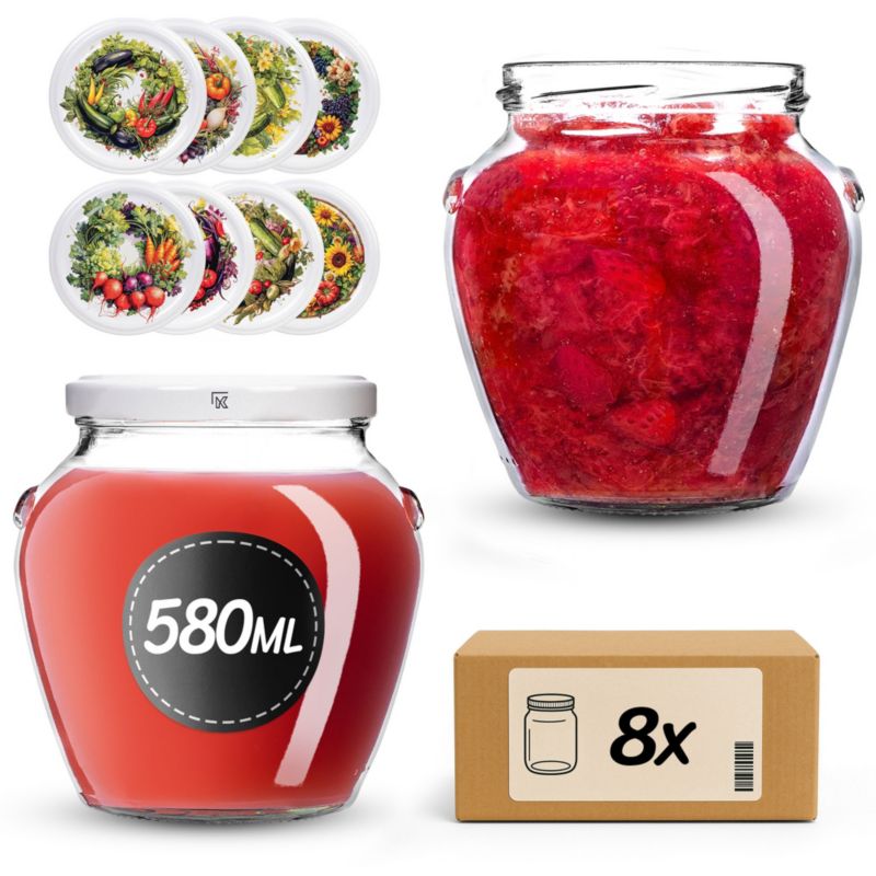 Słoiki na przetwory 580ml + wieczka "Wieniec z plonów" 82mm 8szt.