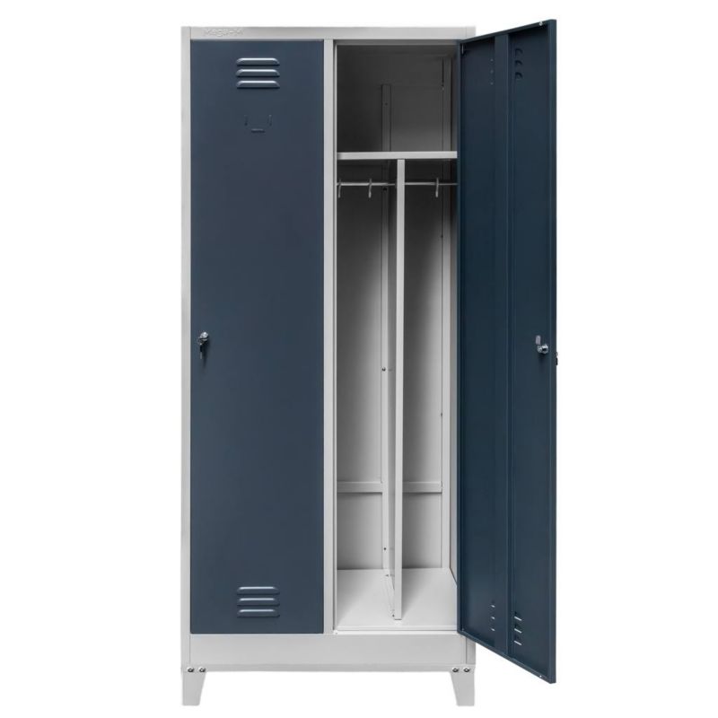 Szafka ubraniowa BHP Mega-M na podstawie z nóżkami 2 drzwiowa Przegrody szaro-grafitowa 80x50x190cm 1szt.