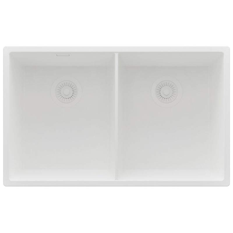 Zlewozmywak podblatowy Londyn Twin PRIMAGRAN 76x47cm do szafki od 80cm, Cały Biały + Syfon, S008, 1 szt.