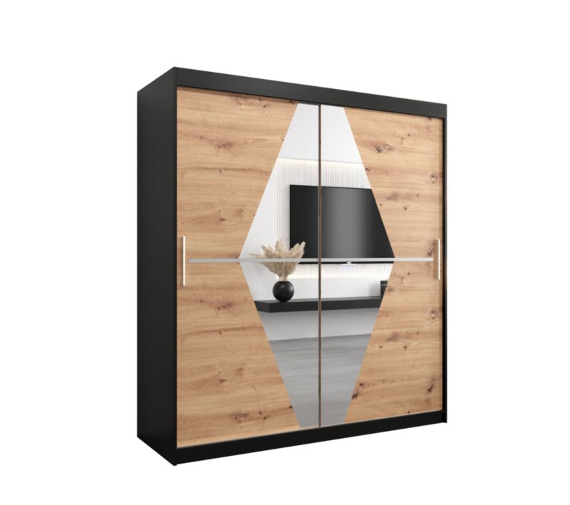 Szafa przesuwna Garderoba Abiks BOLIWIA 180 czarny mat + dąb artisan 1 szt.