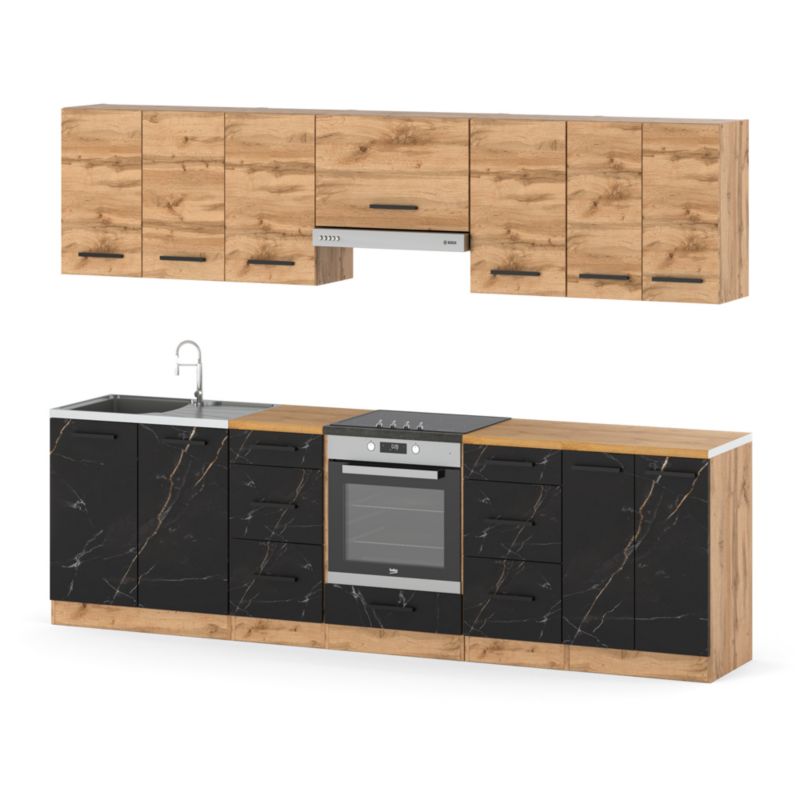 Zestaw Kuchenny Hurtownia-Mebli Z Blatem Kuchnia Roma 280cm Dąb Wotan Dąb Wotan/San Sebastian 280x47x145 cm 1szt.