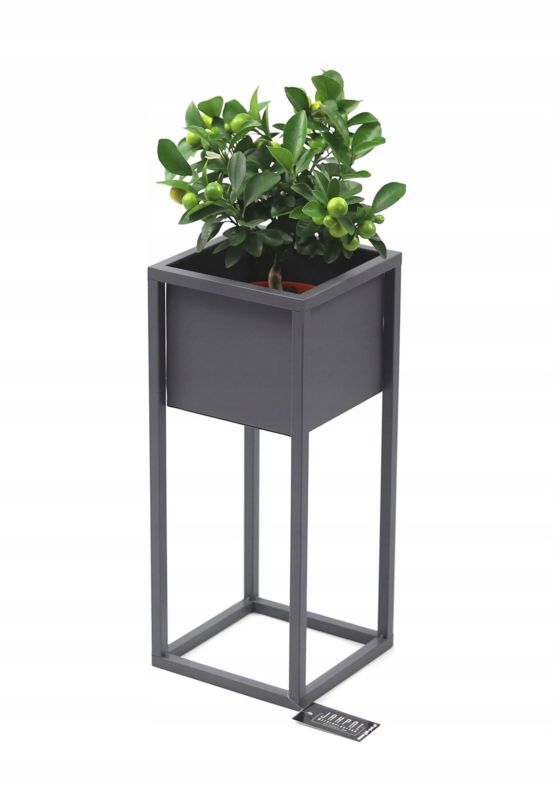 Kwietnik stojący JAKPOL Cubo Loft 50 cm metalowy szary 1 szt.