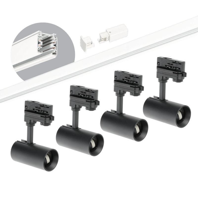 Zestaw szynowy 3-fazowy Kobi szyna biała 2m, 4x Lampa czarna 1kpl.