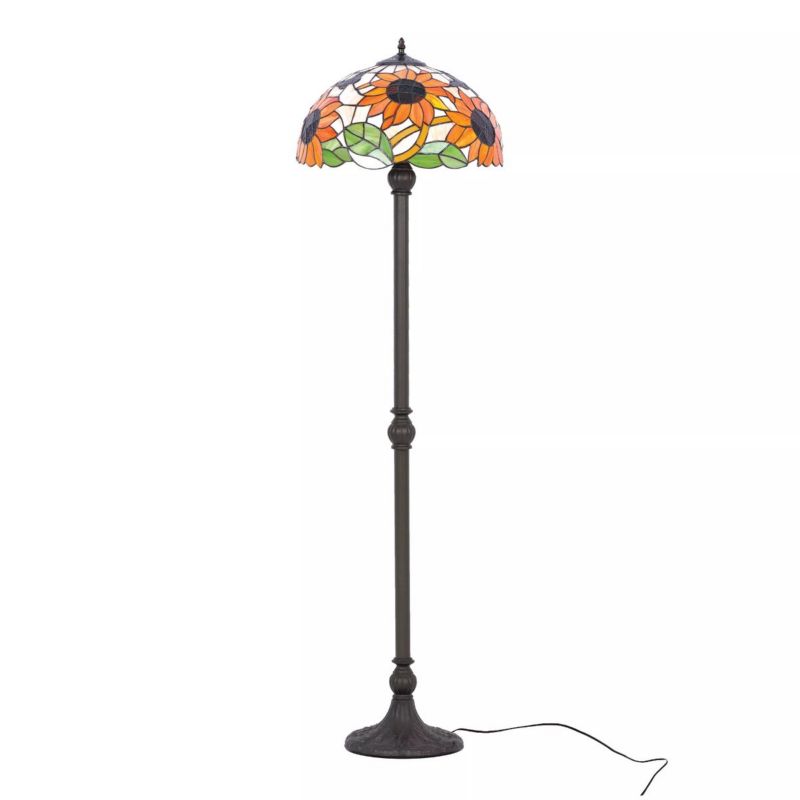Lampa podłogowa stojąca Kaja Sunflower mutlikoloo-antyczny brąz witrażowa Tiffany 2 x E27 x 20W wym: 150 x 40 x 40 cm - 1 szt.