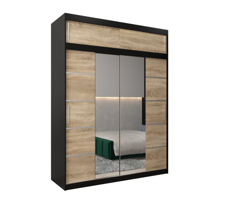 Szafa przesuwna Abiks Verona 4 180 czarny + sonoma z nadstawką 1 szt.