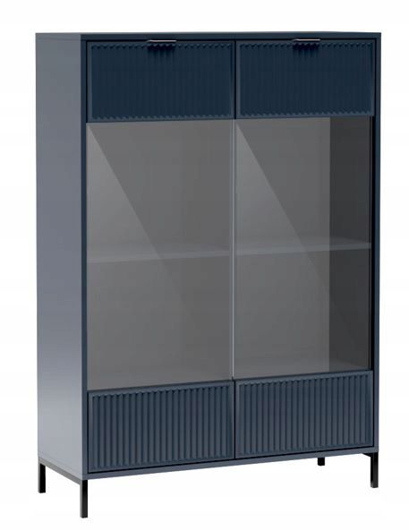 Witryna Furnidea 105 cm granatowa ryflowane fronty metalowe nóżki oświetlenie LINK 1 szt.