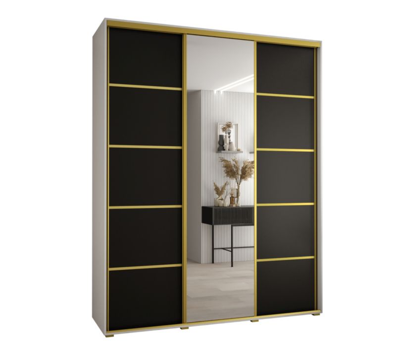 Szafa przesuwna Abiks DAVOS 5 wysoka szer.190cm gł.45cm biały/czarny/złoty 1szt.