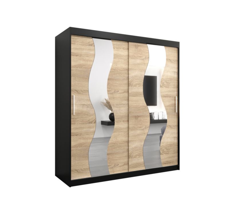 Szafa przesuwna Abiks SEWILLA 180 czarny mat + dąb sonoma 1 szt.