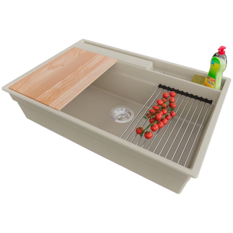 Zlewozmywak Oslo Pocket PRIMAGRAN Nablatowy 78x53cm do szafki od 80cm, Beżowy + Syfon + Akcesoria, S340, 1 szt.