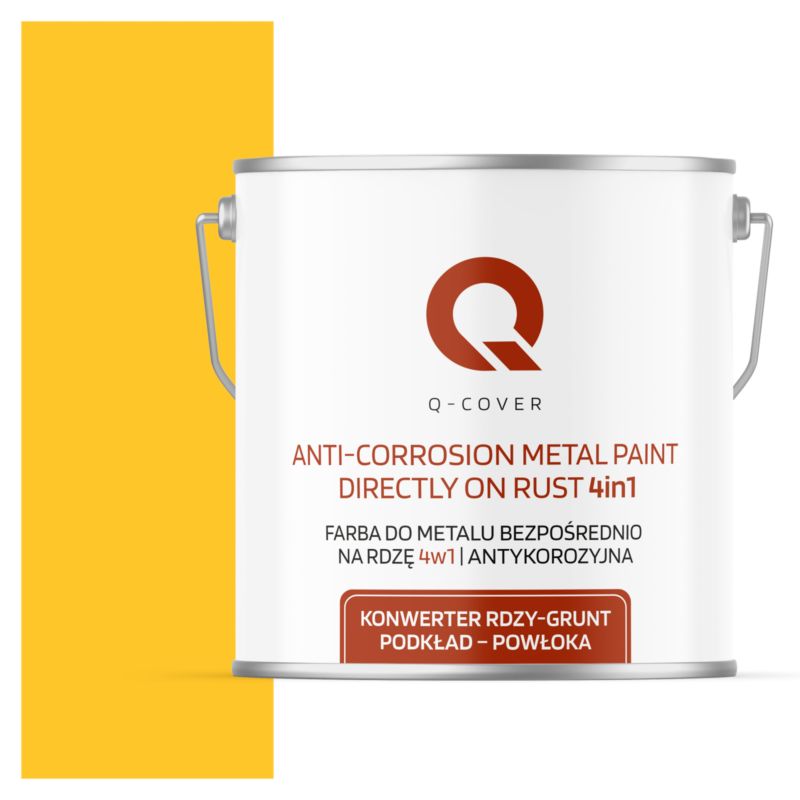 Farba do Metalu Prosto na Rdzę 4w1 Q-Cover Żółty ostrzegawczy RAL1023 Mat 5L