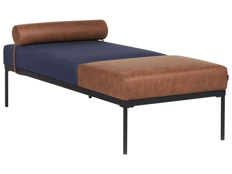 Szezlong len syntetyczny i ekoskóra ciemnoniebiesko-brązowy Malmos 1 szt.