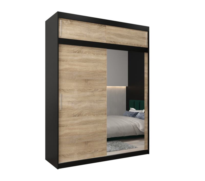 Szafa przesuwna Garderoba Abiks Tokyo 2 180 czarny + sonoma z nadstawką 1 szt.