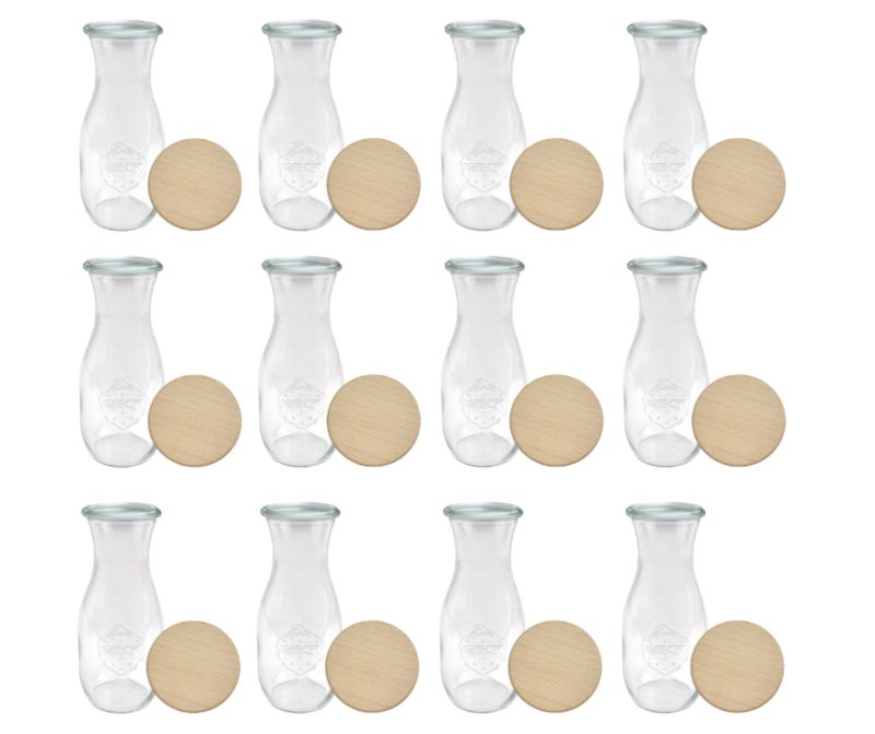 Karafki MODO24 Weck 1062 ml fi 60 drewniane wieka 12 kpl.