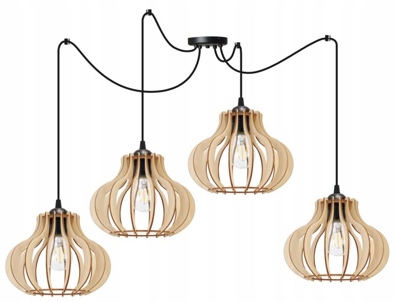 Lampa sufitowa wisząca Light Home LH Spider Timber Drewno 4x E27 60W owalny klosz czarny/naturalny 1szt.