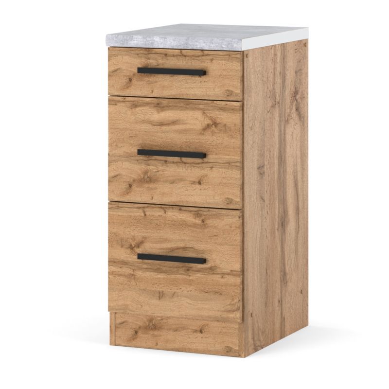 Szafka Kuchenna Hurtownia-Mebli Stojąca Z Szufladami Blanka dolna D40-3SZ 40cm Dąb Wotan Dąb Wotan 40x47x85 cm 1szt.