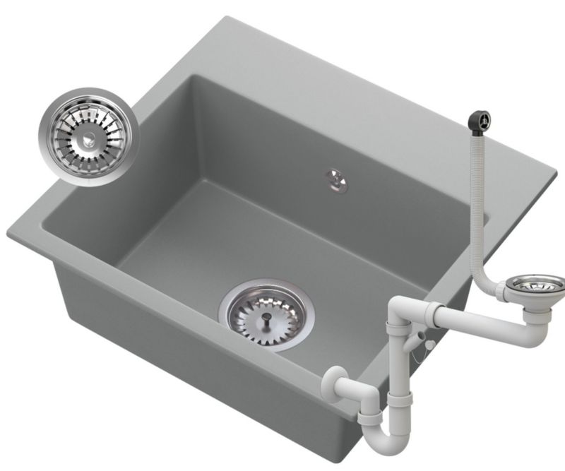 Zlewozmywak Granitowy Jednokomorowy Granitan Milos Szary Zestaw Zlew Syfon 1 kpl.