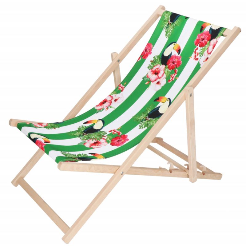 Leżak plażowy Springos drewniany z 3-stopniową regulacją, do ogrodu, biało-zielony 1 szt.