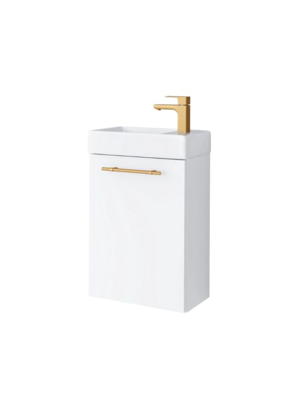 Zestaw szafka łazienkowa z umywalką ceramiczną Uptrend NAVA 40, 1D0S Biały Mat - uchwyt złoto 1 kpl.