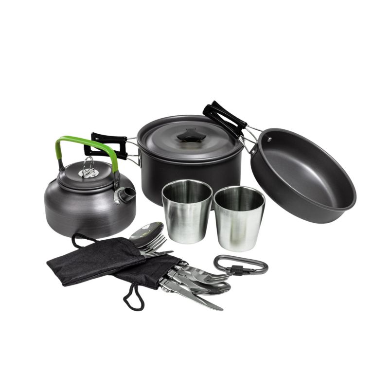 Zestaw garnków Be-active.pl komplet naczyń turystycznych na kemping czarny 1 zestaw