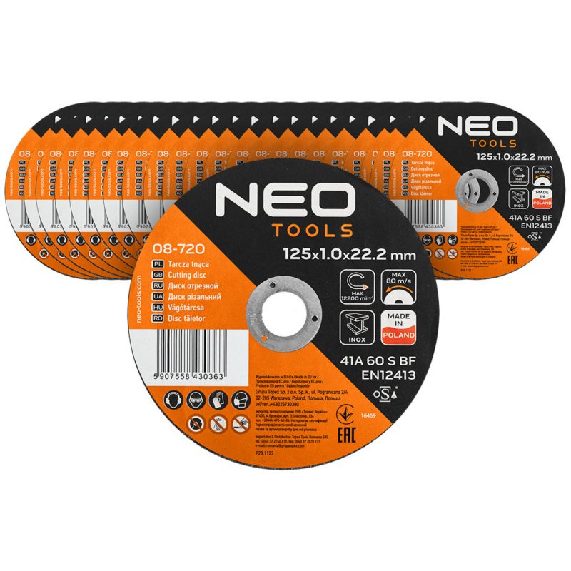 Tarcze tnące do metalu NEO TOOLS 125 x 1.0 x 22,2mm, 41 A60-S-BF, 25 szt. 1 kpl