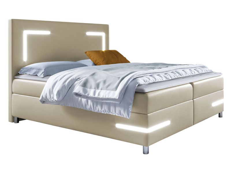 Łóżko kontynentalne MIRJAN 24 Delos LED 180x200 ekoskóra chłodny beż 1 szt.