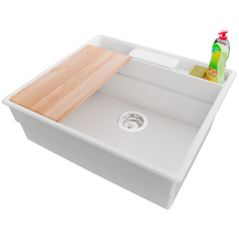 Zlewozmywak Nowy Jork PRIMAGRAN Nablatowy 58x53cm do szafki od 60cm, Biały + Syfon + Akcesoria, S039, 1 szt.