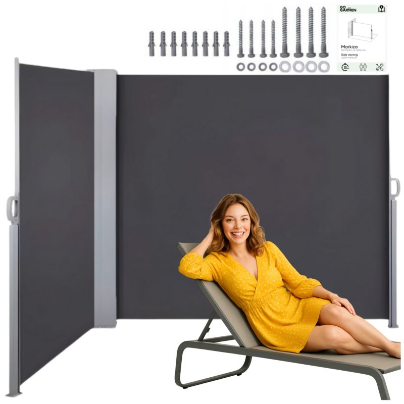 Markiza Narożna Wysuwana GoGarden 300x300x180 Cm Szara Z Funkcją Roll Back 1 szt