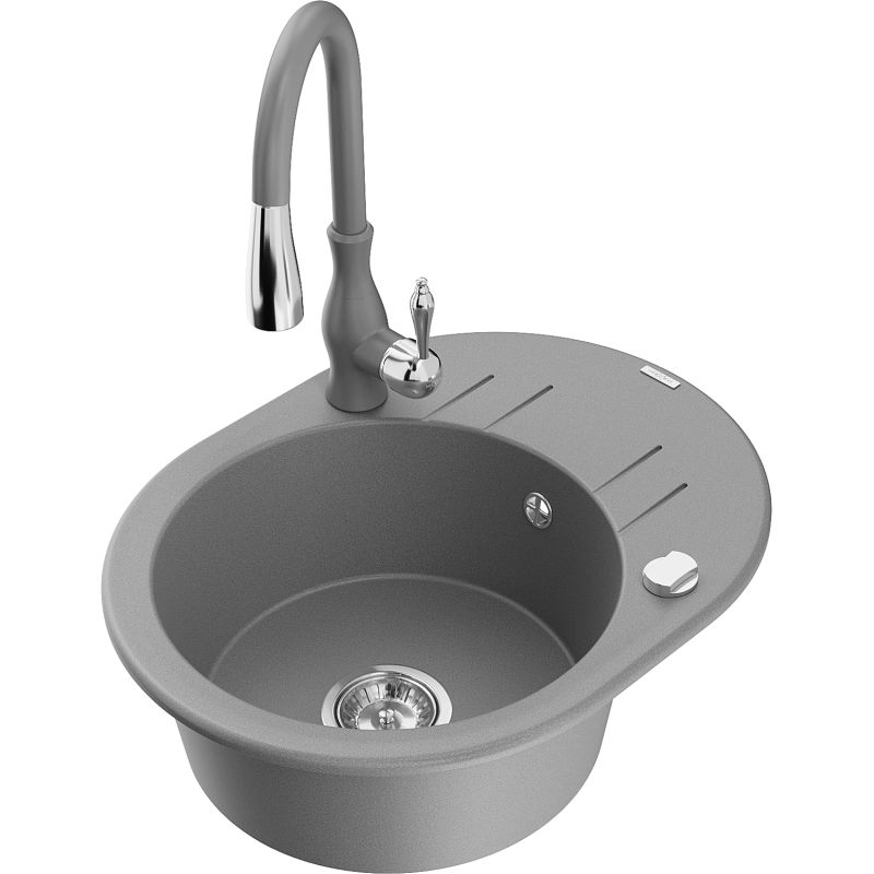 Zlewozmywak granitowy 1-komorowy Mexen Kevin z ociekaczem i baterią kuchenną Telma beżowy - 6517-69-670200-70 1 szt.