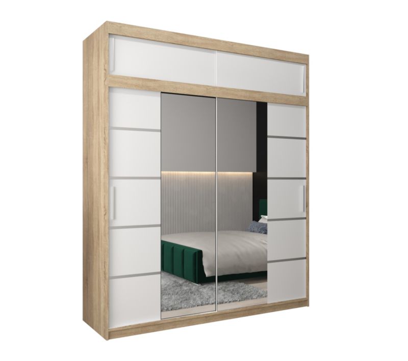 Szafa przesuwna Abiks Verona 4 200 sonoma + biały z nadstawką 1 szt.