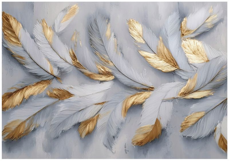 Fototapeta WALLARENA Do Sypialni Salonu Na Flizelinie Pióra Abstrakcja Glamour Szary 300x210 cm 16072VX6 1 szt.