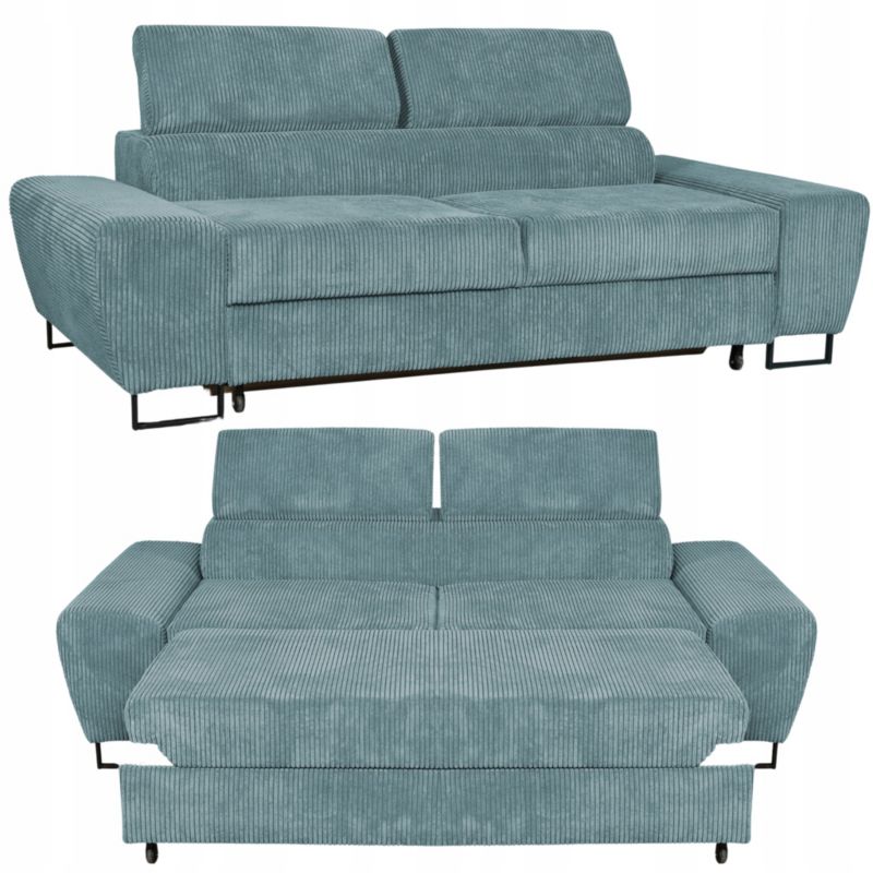 Kanapa do salonu rozkładana z regulowanym zagłówkiem Family Meble Savio jasnozielona 1szt