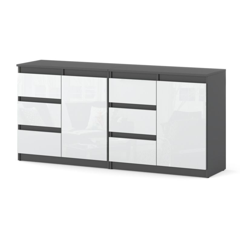 Komoda Hurtownia-Mebli Szuflady 6 Agna Mini 160cm Szary Mat Biały Połysk 160x35x75 cm 1szt.