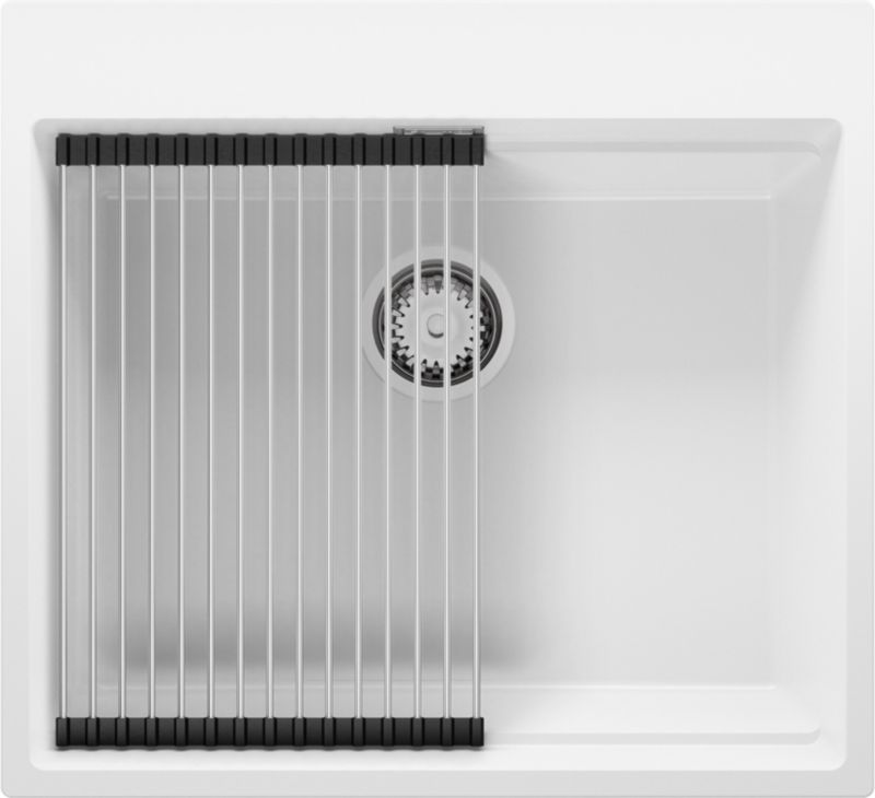 Zlewozmywak Oslo Max PRIMAGRAN Nablatowy 58x53cm do szafki od 60cm, Biały + Syfon + Zwijany ociekacz, S156, 1 szt.