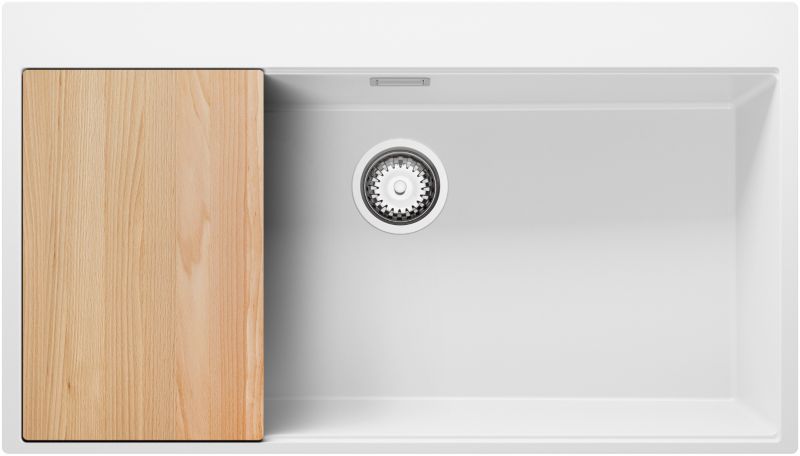 Zlewozmywak Oslo PRIMAGRAN Nablatowy 88x50cm do szafki od 90cm, Biały + Syfon + Deska, S706, 1 szt.