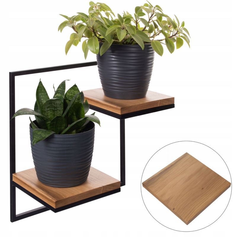 Wiszący Kwietnik Półka Urokliwe Wnętrza Loft 2X Deska Dąb Prawdziwe Drewno I Stal - 1 szt.