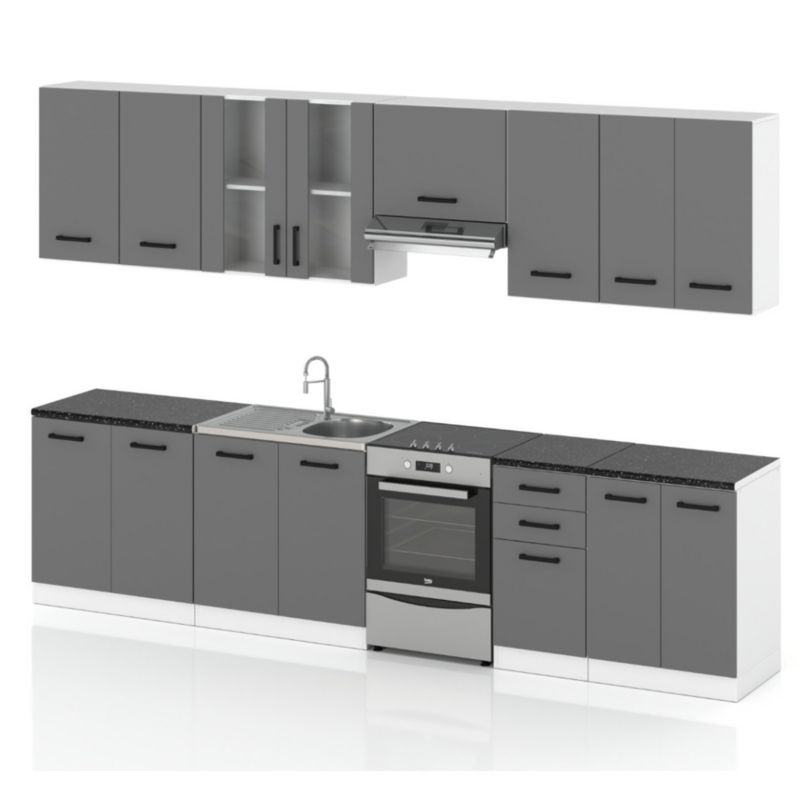 Zestaw Kuchenny Hurtownia-Mebli Z Blatem Kuchnia Jowita 3.2 320cm Biały Mat Szary Mat 320x47x145 cm 1szt.