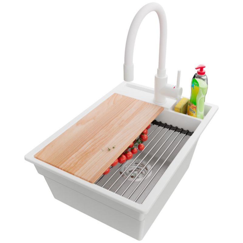 Zlewozmywak Granitowy Oslo Pocket PRIMAGRAN Nablatowy 38x53cm, Biały + Bateria + Syfon + Akcesorium, S050, 1 szt.