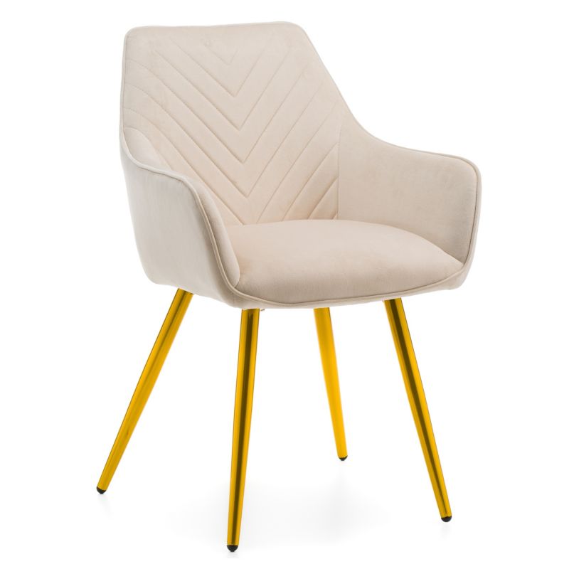 Krzesło tapicerowane New Home VASTO beżowe nogi złote pikowane welurowe z podłokietnikami 1 szt.