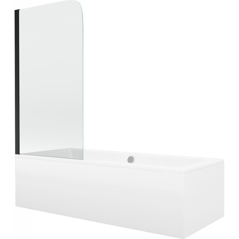 Wanna prostokątna Mexen Cube 180 x 80 cm z obudową i parawanem 1-skrzydłowym 70 cm transparent czarny 1 szt.