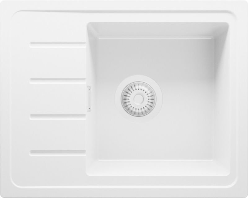 Zlewozmywak Kopenhaga Easy PRIMAGRAN Nablatowy 55x44cm do szafki od 45cm, Cały Biały + Syfon, S008, 1 szt.