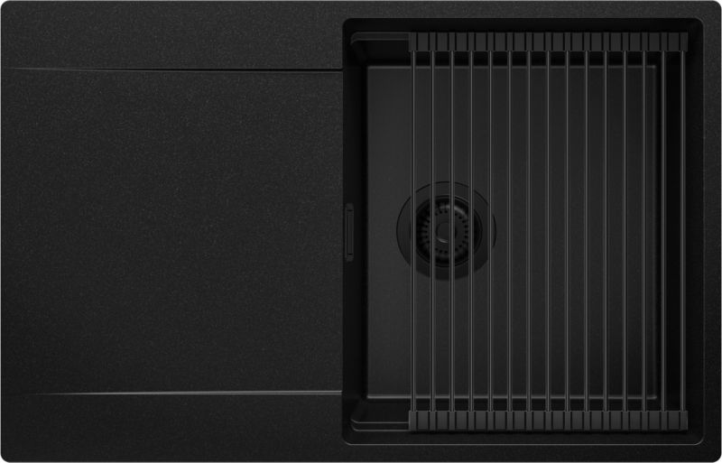 Zlewozmywak San Francisco PRIMAGRAN Nablatowy 78x50cm do szafki od 50cm, Cały Czarny + Syfon + Zwijany ociekacz, S053, 1 szt.