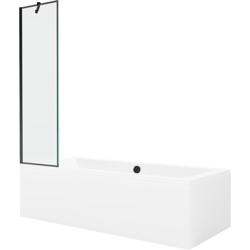 Wanna prostokątna Mexen Cube 180 x 80 cm z obudową i parawanem 1-skrzydłowym 50 cm czarny wzór 550518080X9505007070 1 szt.