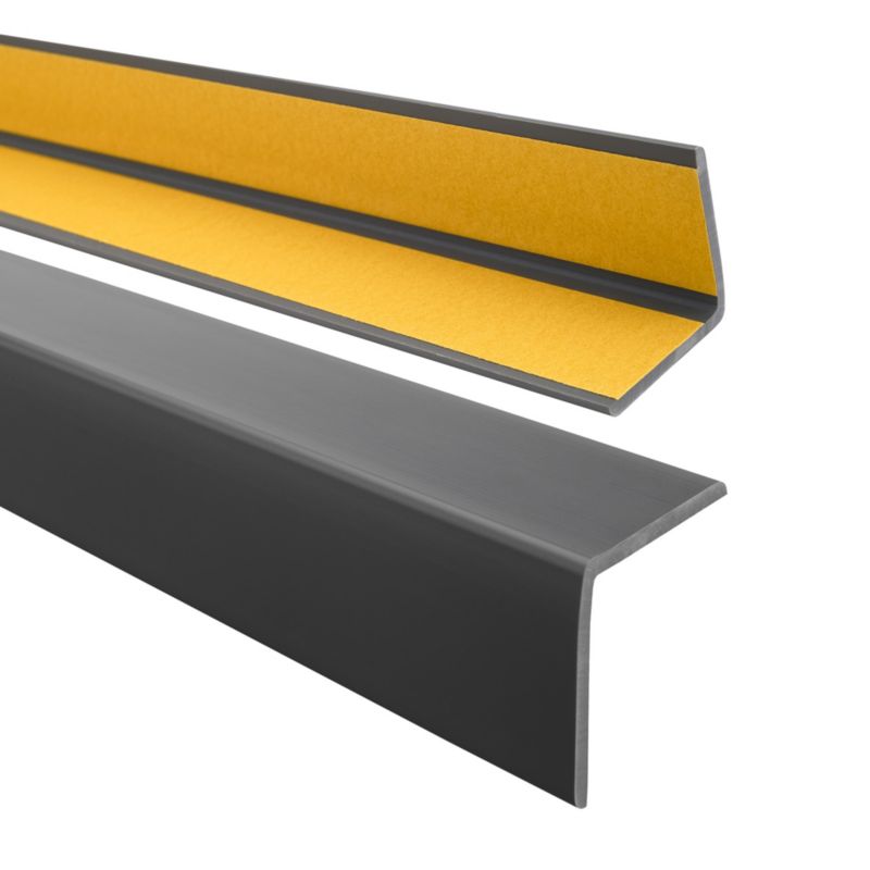 Kątownik miękki PCV 35x35mm, QUEST samoprzylepny, ochronny profil L kątowy, narożnik odbojnikowy z klejem, KM, ciemnoszary, 1.3m